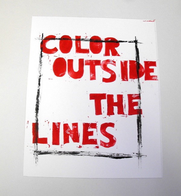 Color outside the lines, Lino letterpress print, 8X10 inches