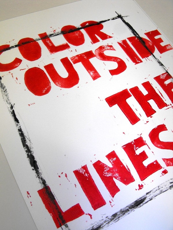 Color outside the lines, Lino letterpress print, 8X10 inches