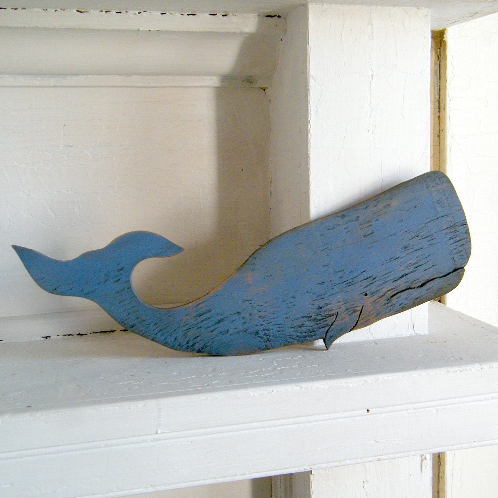 Moby Blue Sperm Whale Fish Ocean Nautical Decor Coastal Beach Decor
