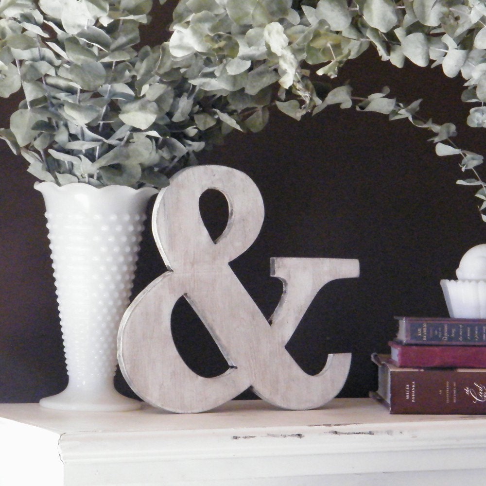 Ampersand (&) Wood Sign Wedding Photo Prop White Shabby Chic