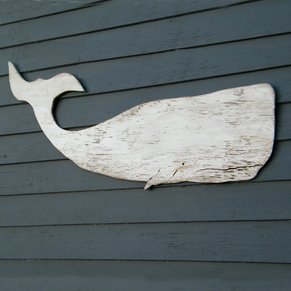 Whale White Moby Dick Supersized Whale Wood Art Sign Nautical Decor
