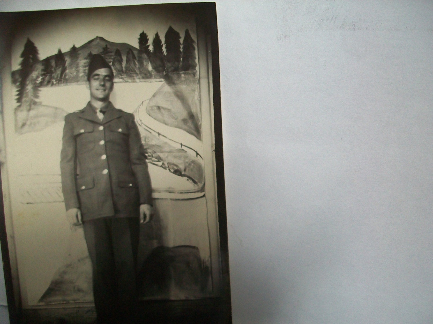 late 1950s black & white photograph of young soldier - paper emphemera - happy soldiers
