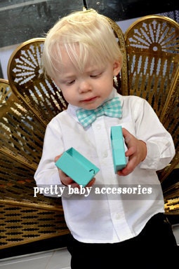 Tiffany Blue & White Gingham Boys Bow Tie