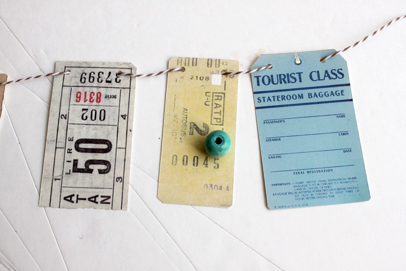 Vintage ephemera inspired paper garland, travel tickets and memorabilia - Sweet Stay At Home