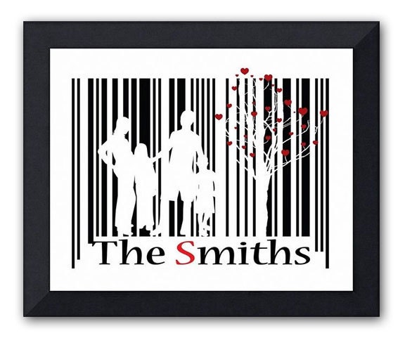 OOAK Personalized Family Barcode Art - Secret Message with Custom Names 8 X 10-Wall Decor- Geekery