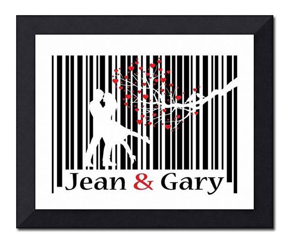 OOAK Geek Personalized Couple Barcode Art - Secret Message with Custom Names 8 X 10-Wall Decor Geekery