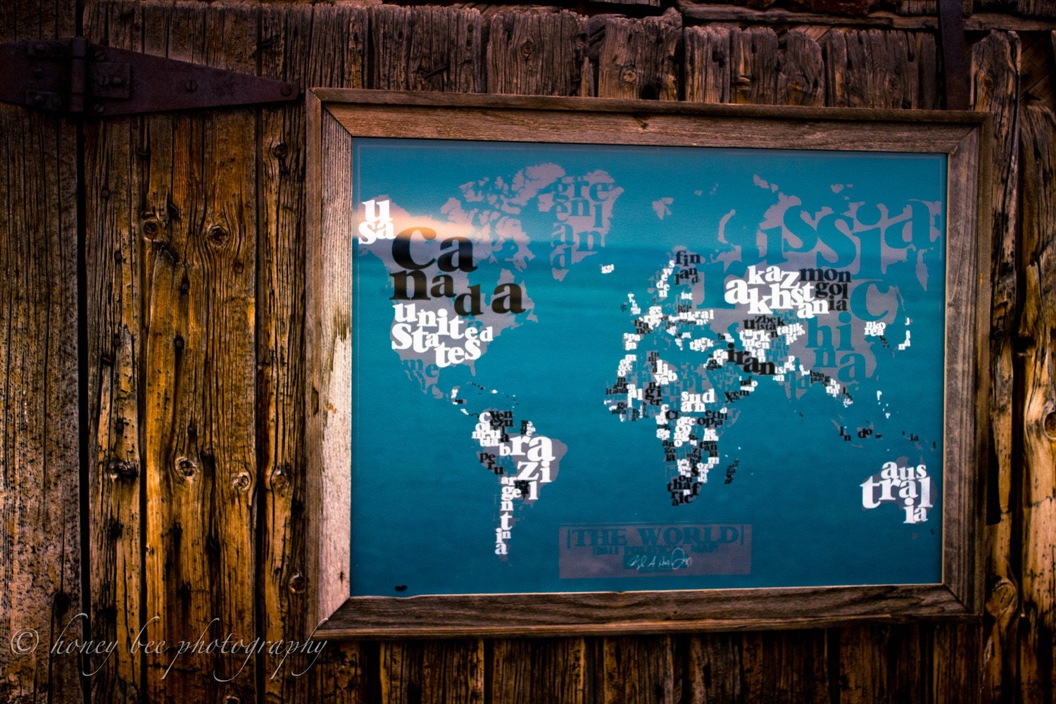 LARGE hand-pulled screenprint Political World Typography Map 22"x30"