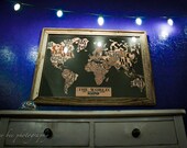 LARGE hand-pulled screenprint Political World Typography Map 22"x30"