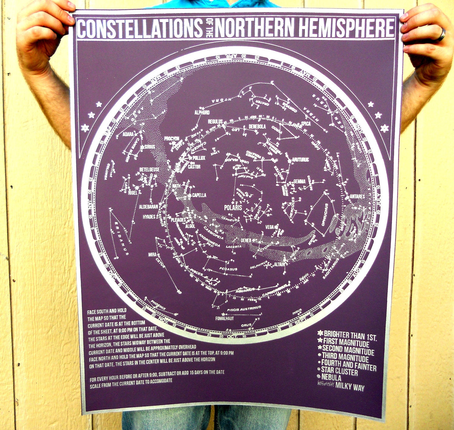 NEW - Constellations of the Northern Hemisphere star chart - hand pulled large screen print 22x28 inch Astronomy Poster