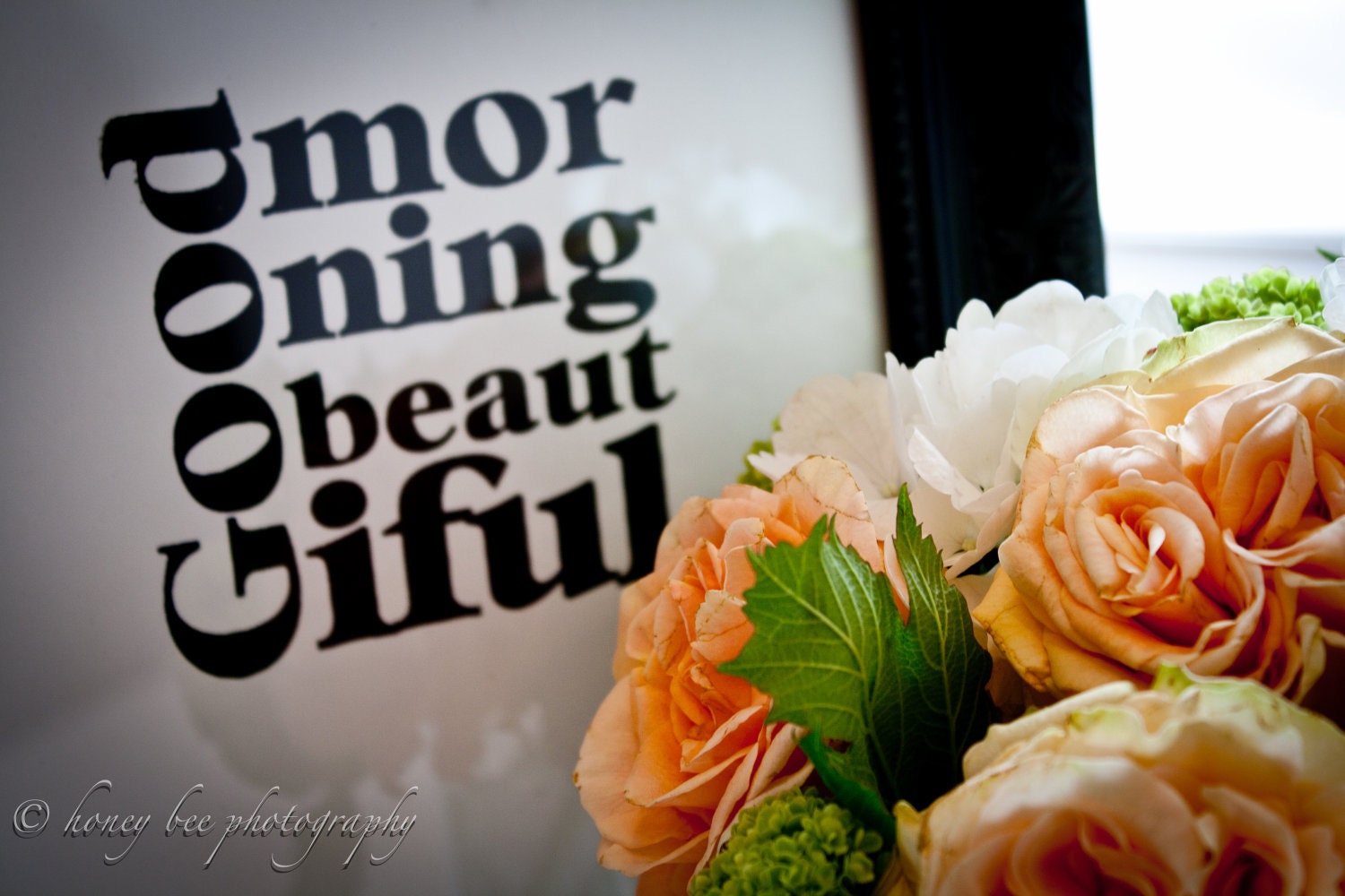 LOVE quote -Good Morning Beautiful- Black Hand Pulled Screen Print 8X10