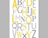 Modern Alphabet - 11x17 - Perfect for Nursery or Playroom - Yellow, Gray, and White