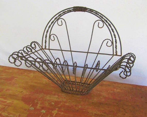 Antique Wire Basket Garden Barn Planter by LittleRedPolkaDots