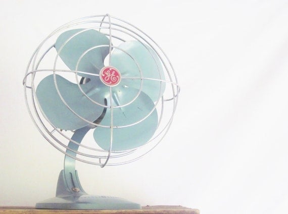 Vintage Mid Century Fan GE Aqua Red Bullet Fan Metal Industrial Beach Shabby Cottage Rustic Farmhouse Cabin Decor