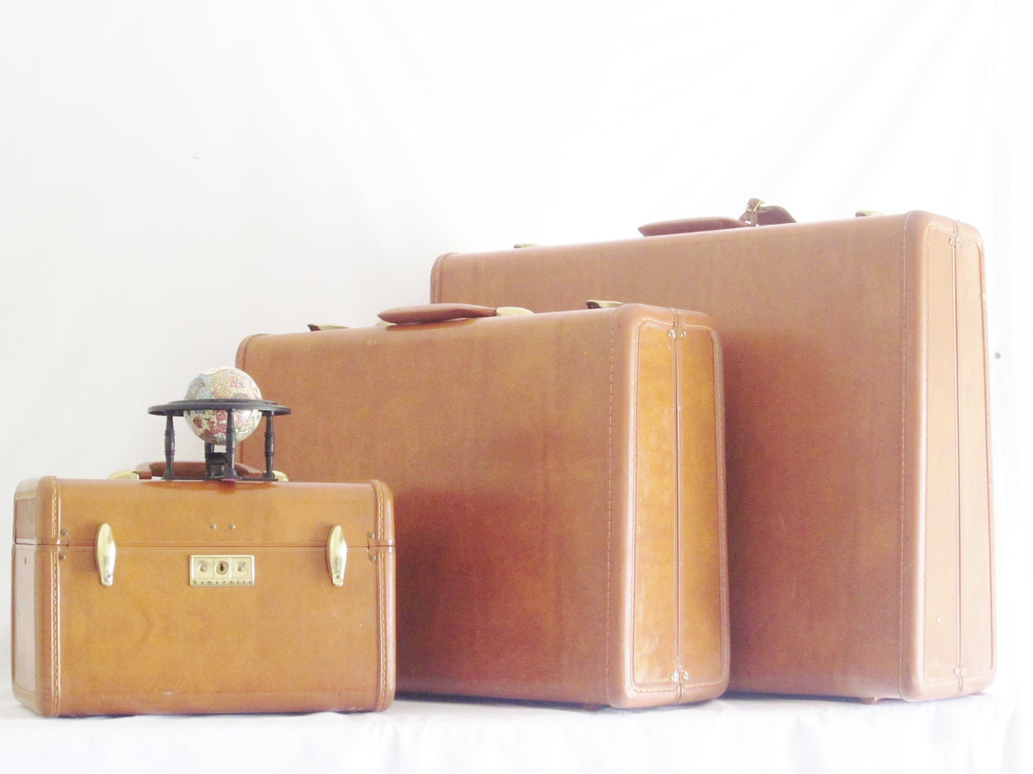 Vintage Samsonite Luggage Set Vanity Case Honey Golden Brown Train Case Storage End Tables Instant Collection