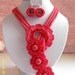 SALE Necklace Earrings Crochet Flowers Coral Gold Set Holidays Collection