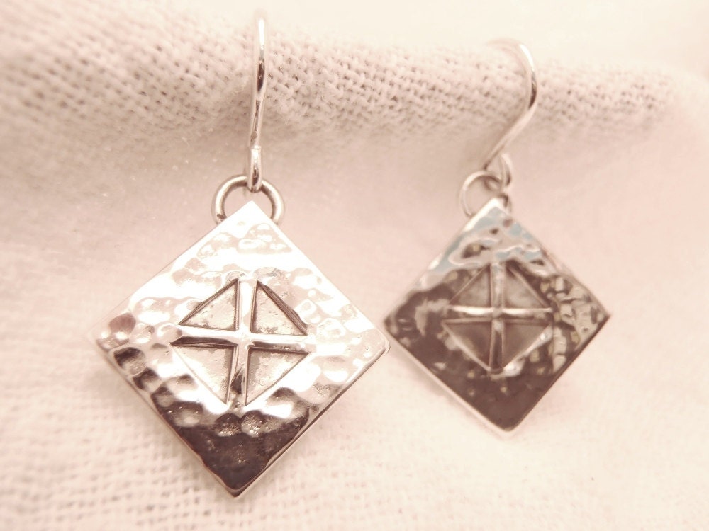 Sterling Silver Earrings with Stamped Equilateral-Cross Design Pierced Ear Wires Original New Handcrafted  Jewelry