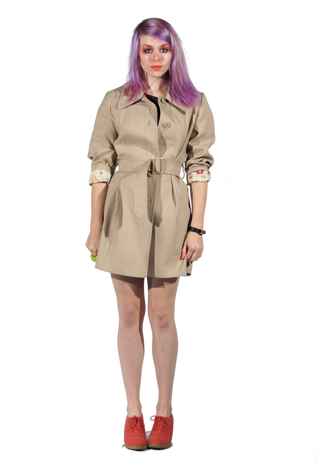 khaki mini trench coat by london fog (m/l)