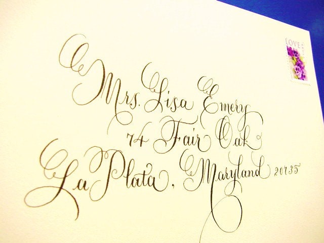 Hand Lettered Calligraphy for Wedding Invitation. Envelope Address.  Loose and Whimsical