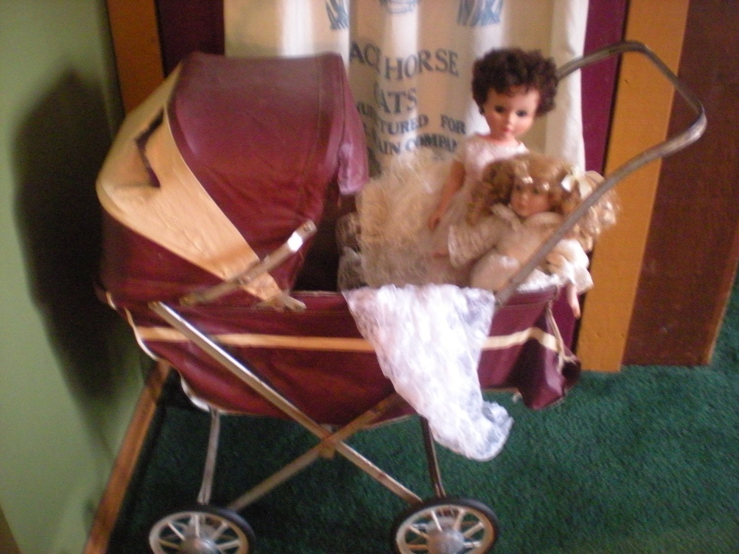 SALE Doll Buggy Vintage Stroller Dolls Carriage Antique Brown Cream Baby