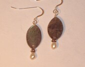 Labradorite and pearl earring