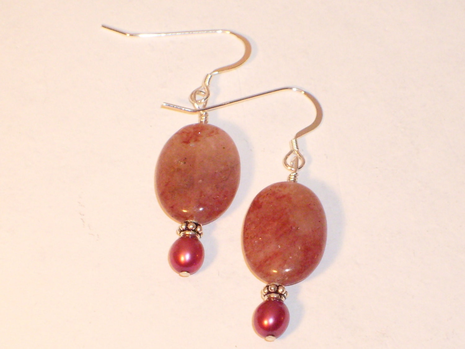 Pink Muscovite and berry pearl earring