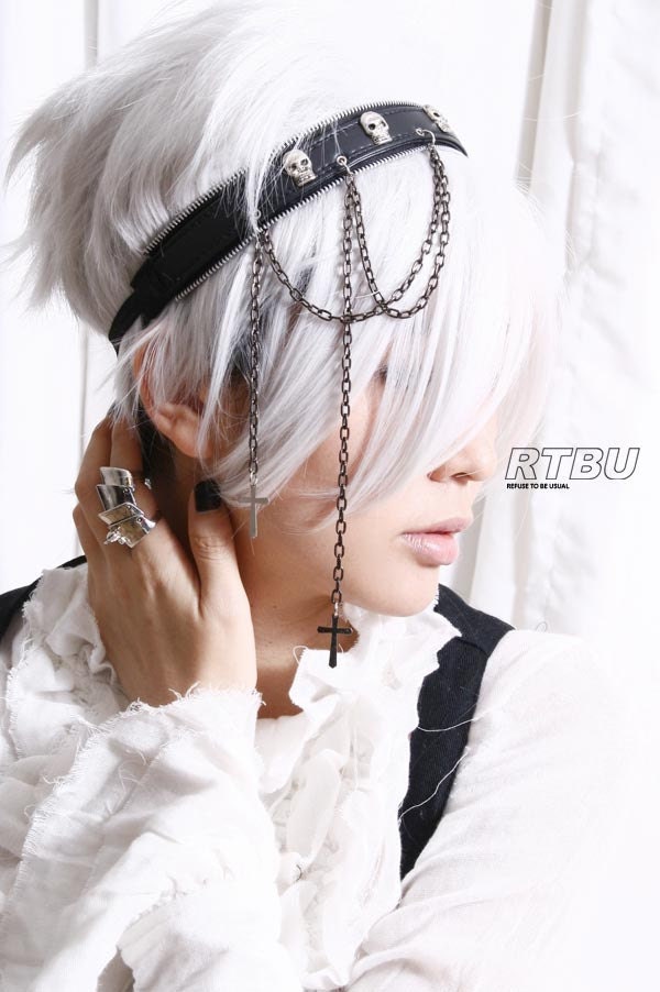 Gothic Punk Metal Skull Crown Leather Like Zipper Headband Headdress Dark Chain