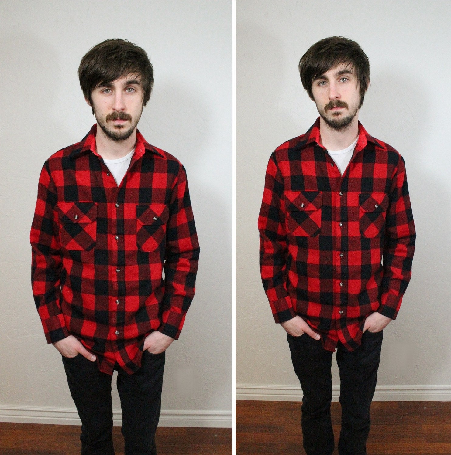SALE Vintage Red and Black Checkered Plaid Flannel Size S