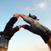 Violet, grey and black knitting mittens with butterfly by olimpa
