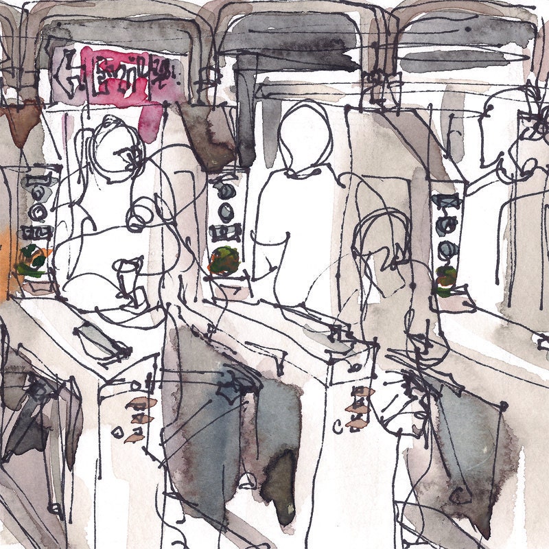 New York sketch  Subway station metro - 8x8 print from an original watercolor sketch