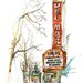 Santa Cruz Del Mar Art Deco Movie Theater, california Watercolor Sketch in red, yellow and burnt orange - 8x10 print