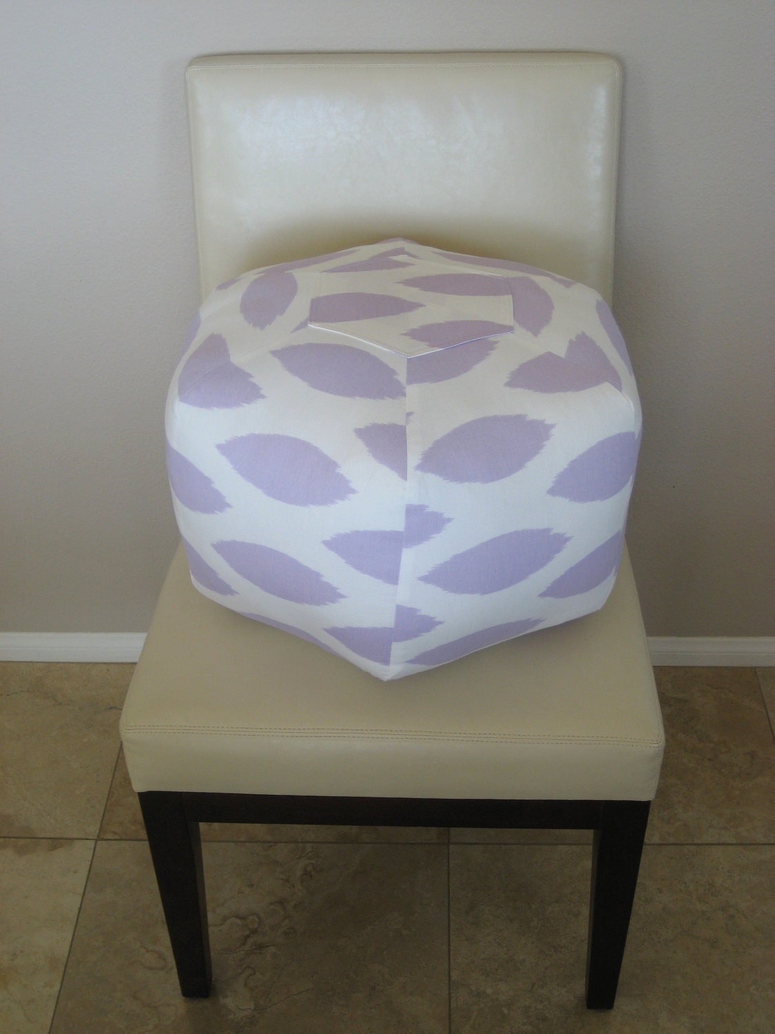 18" Ottoman Pouf Floor Pillow Lavender White Ikat