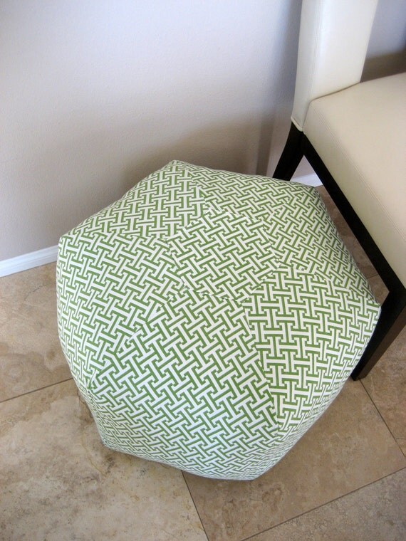 24" Ottoman Pouf Floor Pillow Waverly Cross Section Green