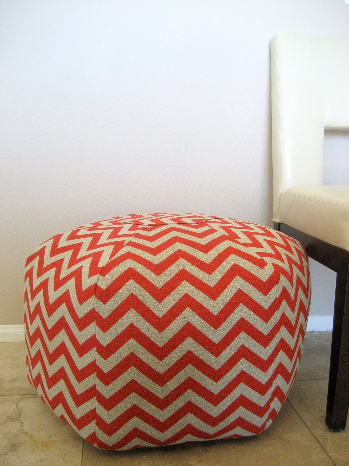 24" Ottoman Pouf Floor Pillow Red Natural Zig Zag Chevron