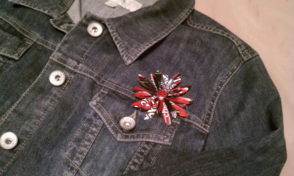 Upcycled Recycled Beverage Can Flower Pins or Hair Clip You Choose Your Accessory Style for Scrapbooking too