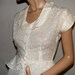 WWII Era Vintage 1940s White Eyelet Lace Swing Wedding Button Up Pinup Dress XS-S