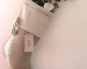 Burlap Christmas Stocking, plain cotton cuff, cotton tassels