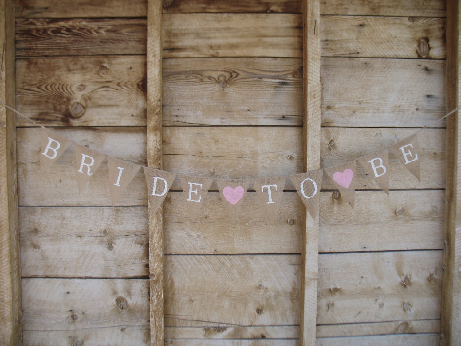 Bride to Be  Burlap Banner in white lettering and medium pendants, hearts, bridal shower decoration, bridal shower banner.