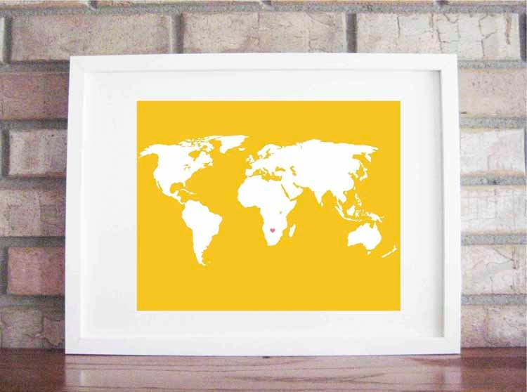 Customize Your Home is Where the Heart Is World or USA 5x7