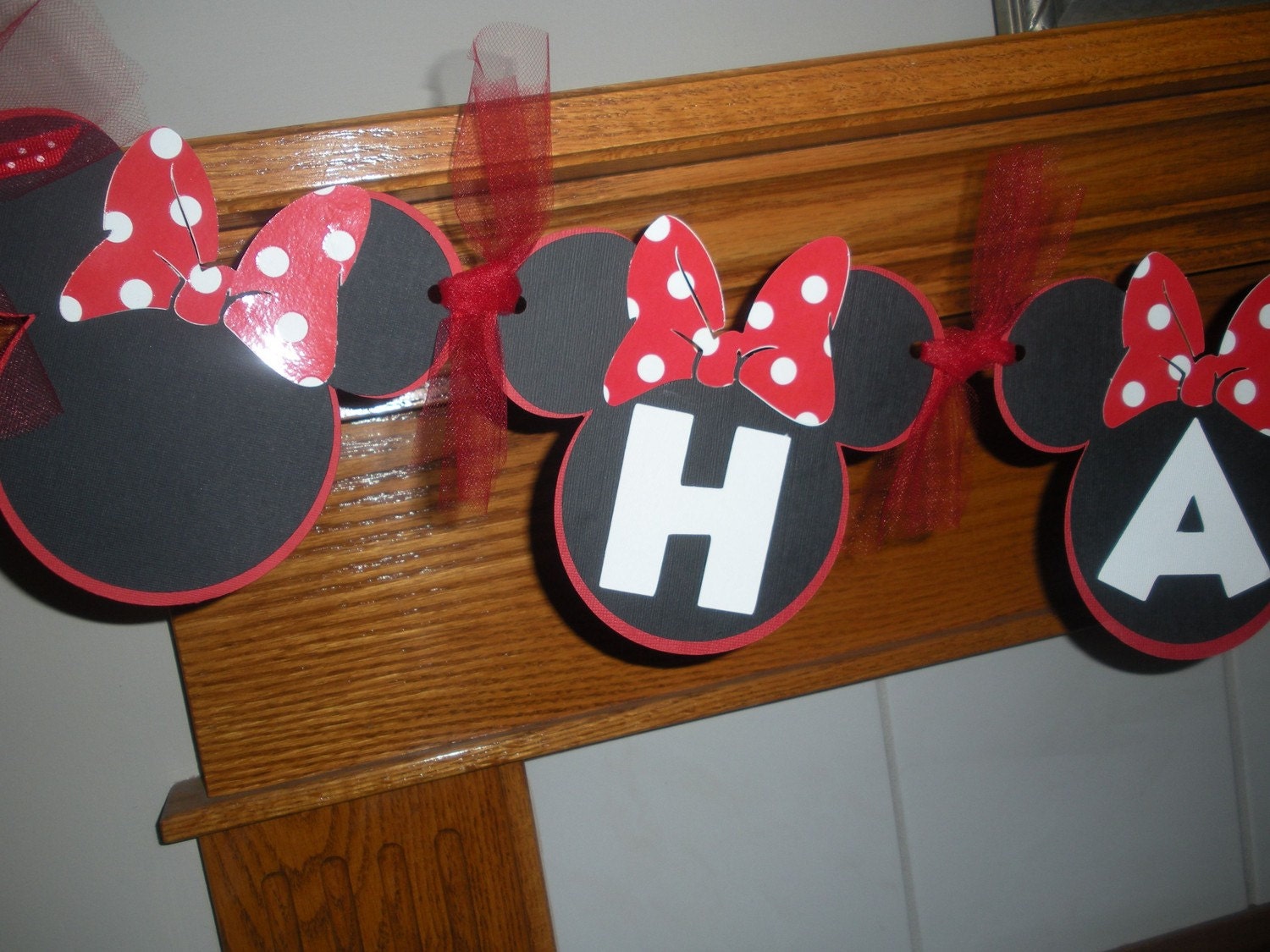 Minnie or Mickey Mouse Ears Happy Birthday Party Banner and Matching Pom Poms Available