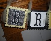Bride To Bee Black Yellow and White Bridal Shower Banner Matching Pom Poms Available