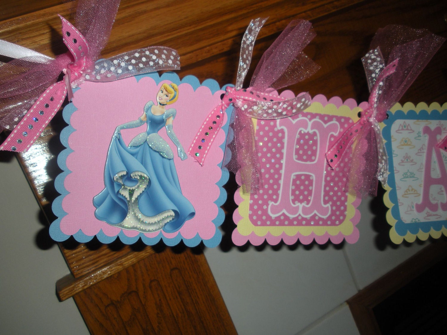 Disney Cinderella Glitter Princess Happy Birthday Themed Birthday Banner Matching Tissue Pom Poms Available