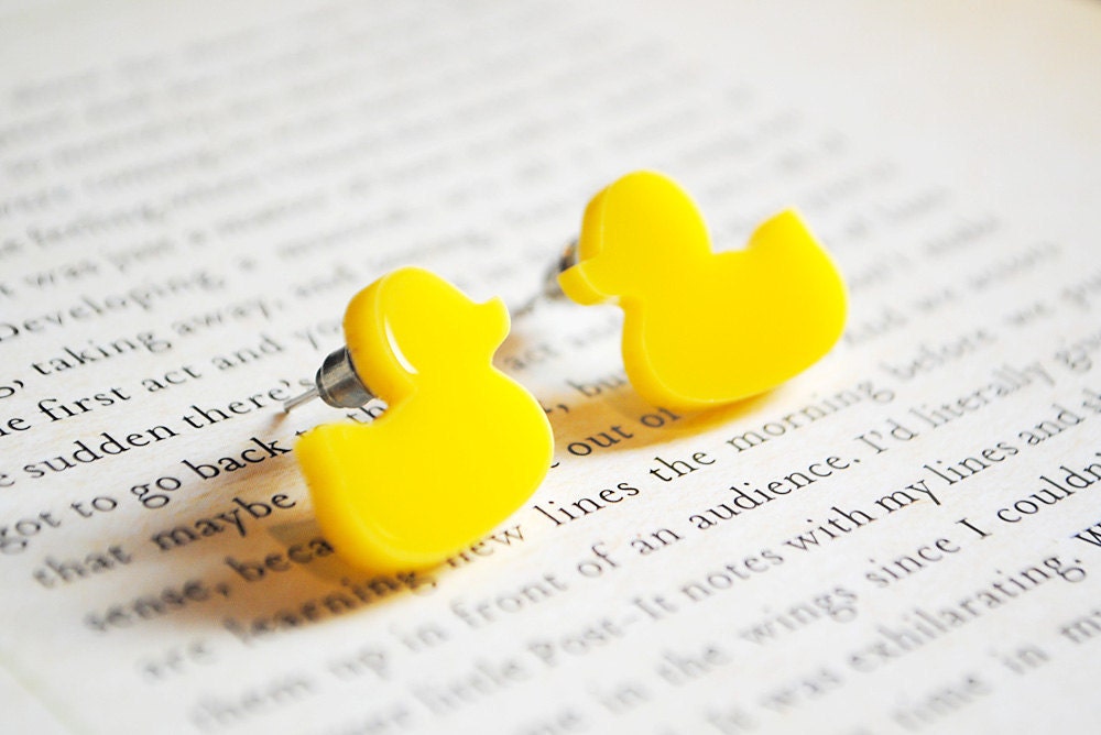 Rubber Duck Earrings, Yellow, Nickel Free Studs