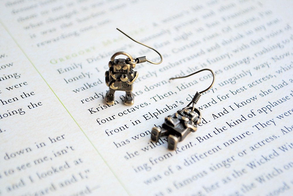 Robot Dangle Earrings, Geekery, Nickel Free