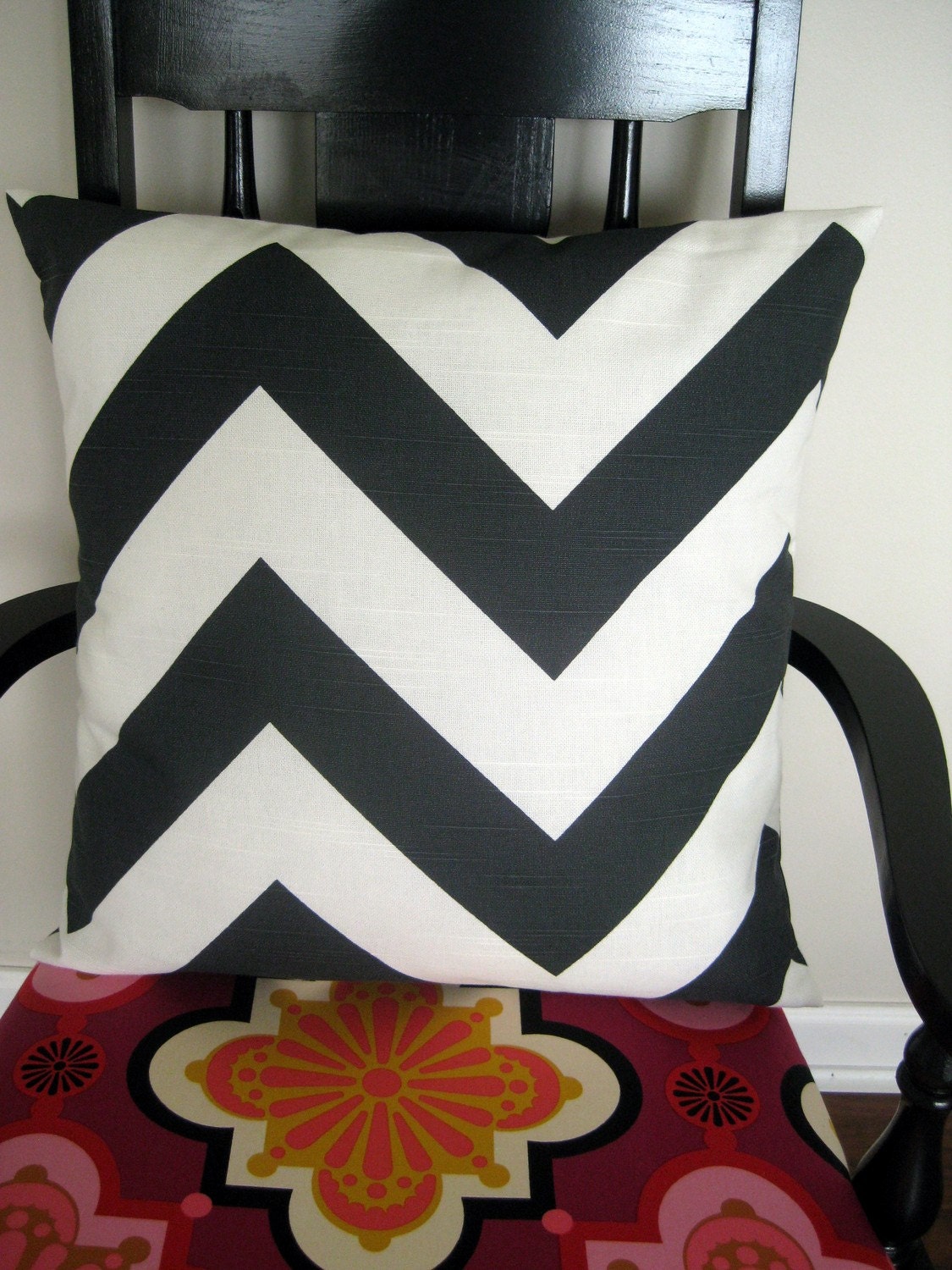 a Pair of Black and White Chevron Stripe Pillows