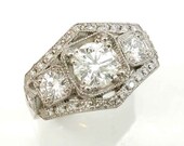 Art Deco Platinum Diamond Ring Handmade
