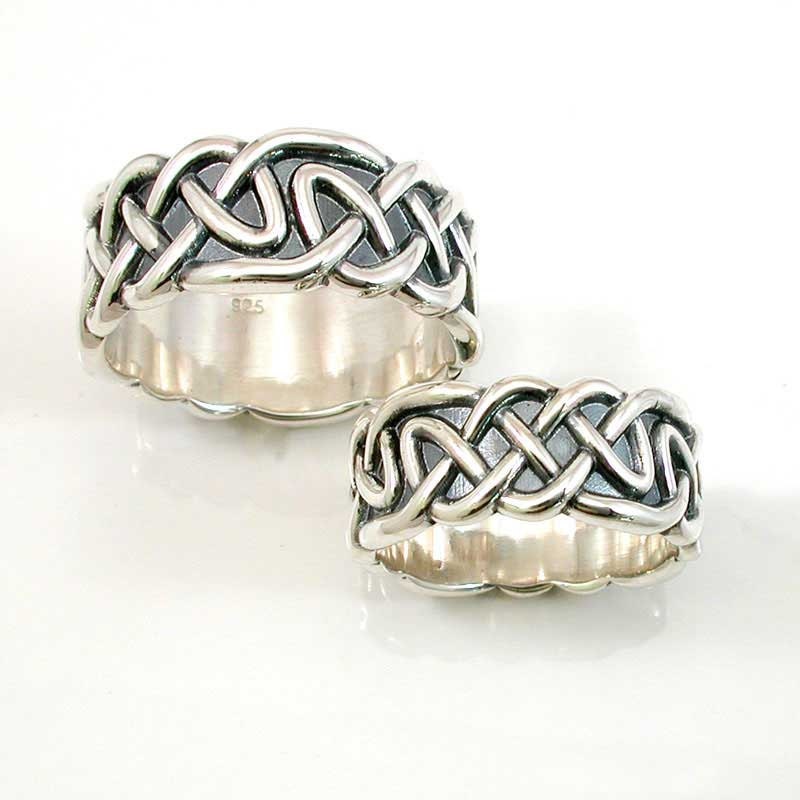 Wedding Ring Set Sterling Silver Celtic Knot Bands - Handmade