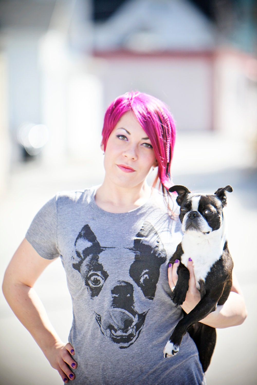 Women Boston Terrier Smile Grey Shirt Available in S-M-L-XL-2XL FREE shipping