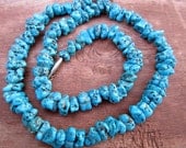 Vintage Chunky Turquoise Nugget & Silver Necklace - Native American - 30.5 Inches