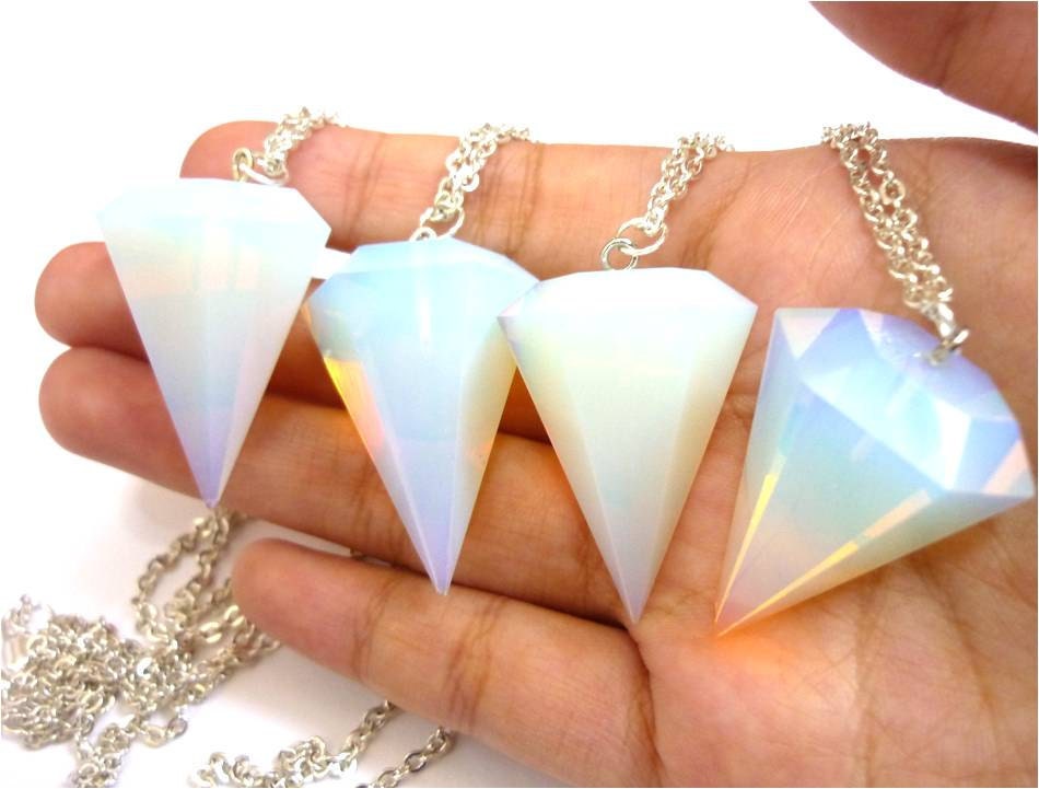 OPAL DIAMOND Faceted Crystal Quartz Point Necklace