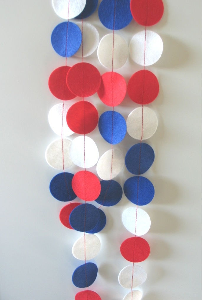 CELEBRATION - Felt Garland in Red White and Blue  - Approx 10ft -  Patriotic / Fourth of July / Photo Prop